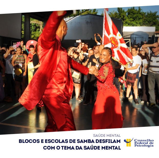 Casal de mestre-sala e porta-bandeira da Viradouro, durante apresentação da Escola de Samba no Encontro de Bauru: 30 anos de luta antimanicomial