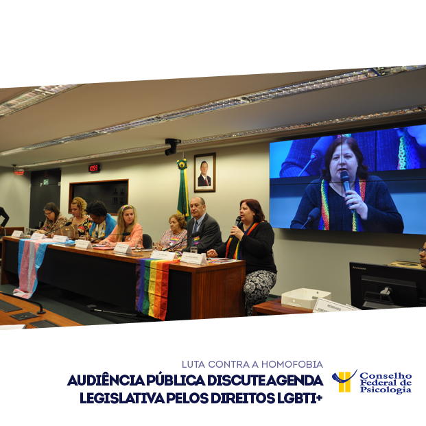 Mesa da audiência pública com participação do CFP, para discutir agenda legislativa pelos direitos LGBTI+
