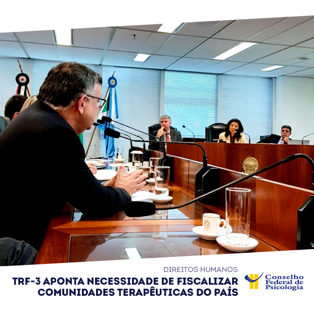 Presidente do CFP, Rogério Giannini aparece na foto falando, durante audiência no TRF 3