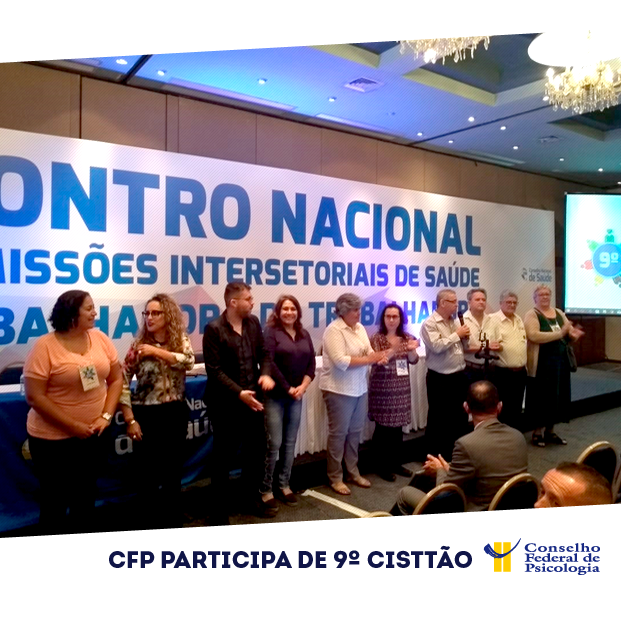 Imagem mostra participantes do 9 Cistão com título da matéria abaixo: "CFP participa de 9 Cisttao"; e logo do CFP abaixo, à direita