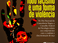 Imagem com fundo marrom exibe mão vazada com fotos de pessoas negras à direita e o título da matéria "Todo racismo é uma forma de violência" à esquerda