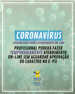 Coronavírus: Comunicado sobre atendimento on-line