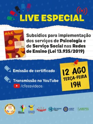 Psicologia e Serviço Social nas redes públicas de educação básica: CFP transmite live sobre a implementação da Lei 13.935
